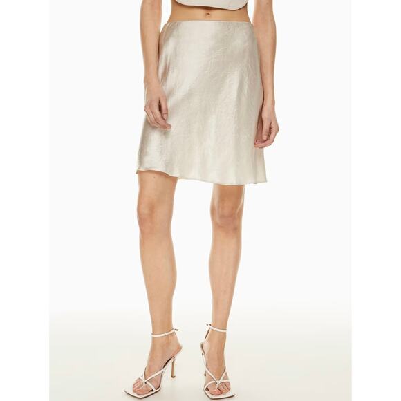 EUC Babaton Slip Satin Mini Skirt Size 8 Champagne Silky A Line Minimalist Skirt - Picture 1 of 15